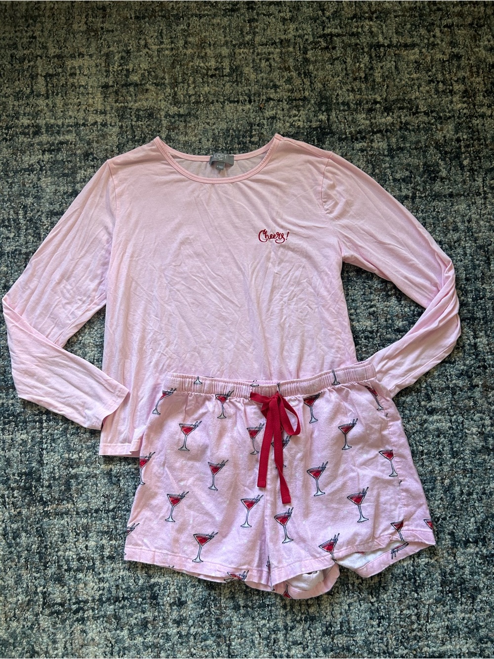 ·Loft· Pink Martini Cosmo Cheers Sleep Shorts Pajama Set Size Small